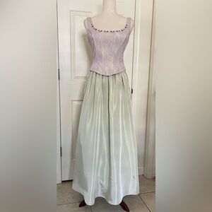 Roberta Lavender and Green Corset Back Dress Size 9/10 Vintage
